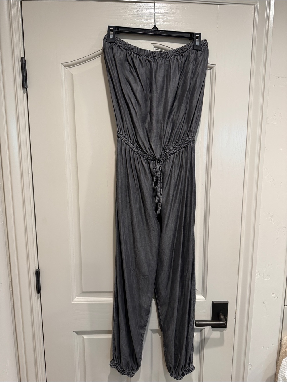 Elan Strapless Gray Elastic-Waist Jumpsuit
